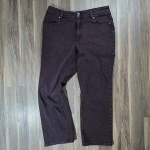 Dark Brown Straight Leg‎ High Rise Denim Jeans Double Button Plum